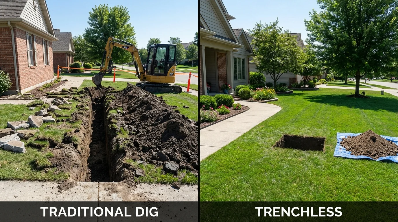 Trenchless sewer repair with minimal yard damage versus traditional excavation in Wayne, NJ